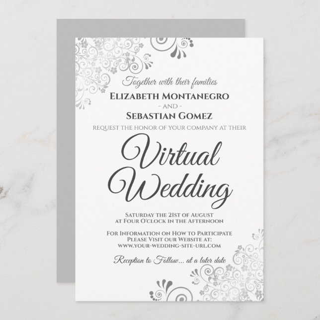 Invitación Boda virtual elegante gris y blanco (Anverso / Reverso)