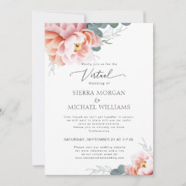 Invitación Boda virtual elegante Rubor floral Peony rosado