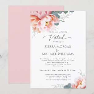 Invitación Boda virtual elegante Rubor floral Peony rosado