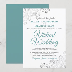 Invitación Boda virtual elegante Verde azulado y blanco