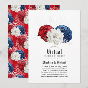 Invitación Boda virtual en línea americana de rojo, blanco y