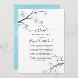 Invitación Boda virtual en línea con flores de cerezo blanco