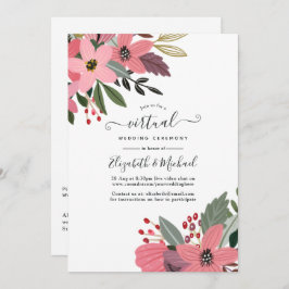 Invitación Boda virtual en línea con flores de oro y rosa de 