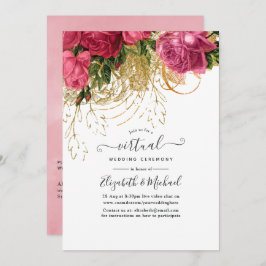Invitación Boda virtual en línea de color rosa y oro vintage