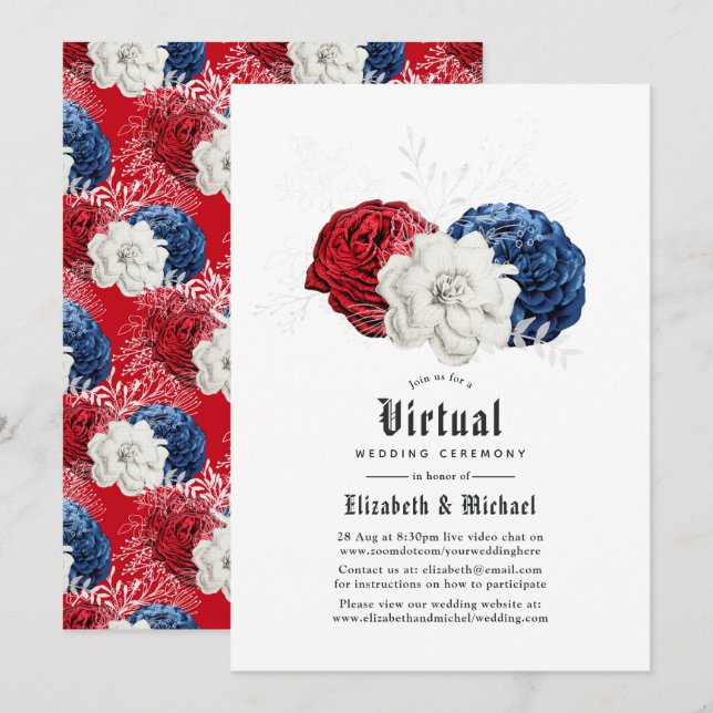 Invitación Boda virtual en línea de estadounidenses blancos y (Anverso / Reverso)
