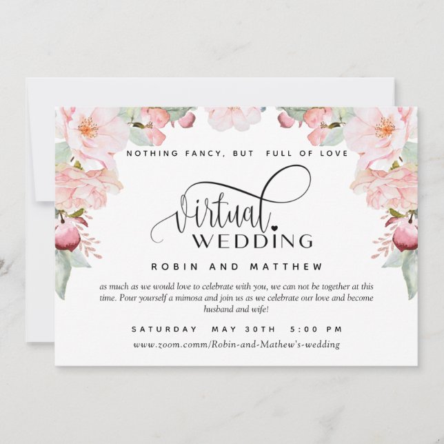 Invitación Boda virtual en línea de floral rosa Rubor (Anverso)