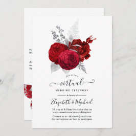 Invitación Boda virtual en línea de Rosa de Vintage rojo y pl