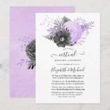 Boda virtual en línea floral de lila y carbón