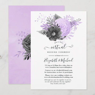 Invitación Boda virtual en línea floral de lila y carbón