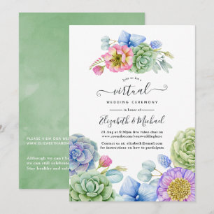 Invitación Boda virtual en línea floral de suculentas de moda