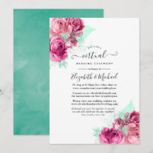 Boda virtual en línea floral rosa y menta