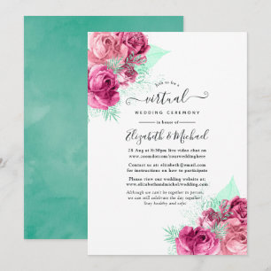 Invitación Boda virtual en línea floral rosa y menta