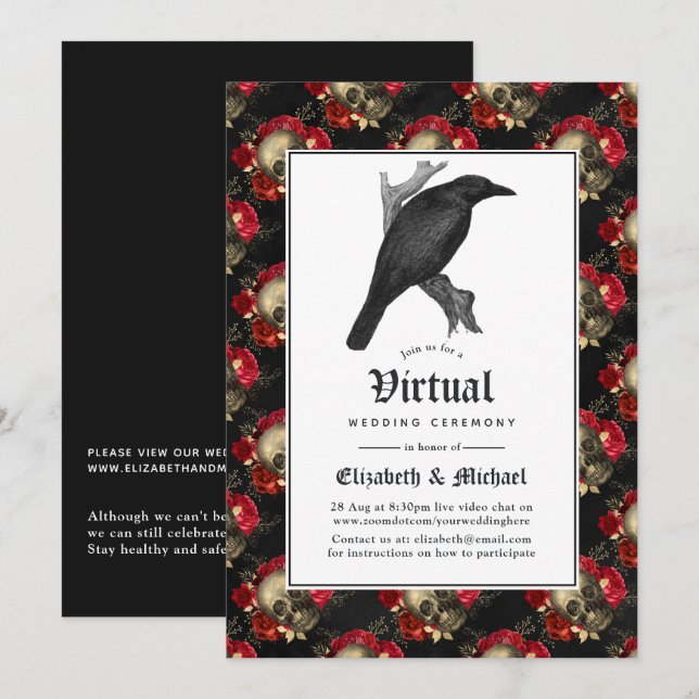 Invitación Boda virtual en línea gótico floral (Anverso / Reverso)