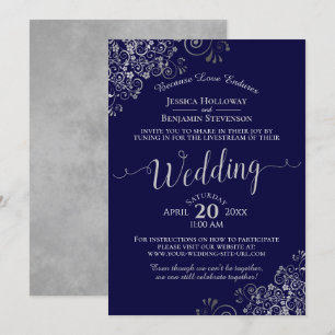 Invitación Boda virtual en vivo de moda naval azul y gris