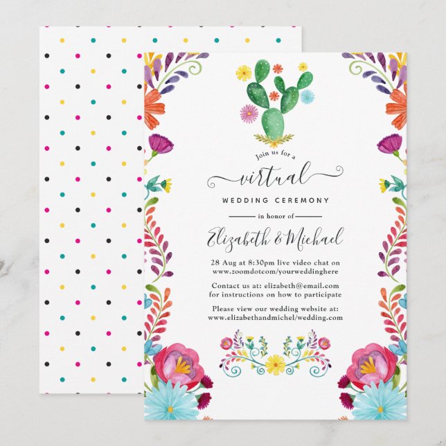 Invitación Boda Virtual Fiesta Floral Acuarela Colorida (Anverso / Reverso)