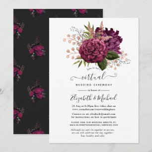 Invitación Boda virtual floral con Marsala y Rosa Dorado