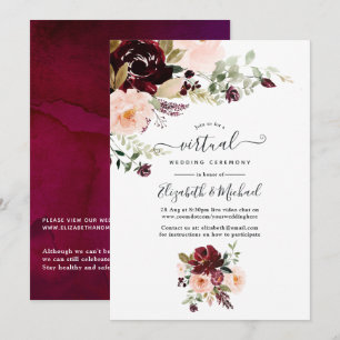 Invitación Boda virtual floral de Berry y Blush de Borgoña