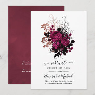 Invitación Boda virtual floral de Marsala y oro rosa