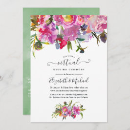 Invitación Boda virtual floral de peonies rosados