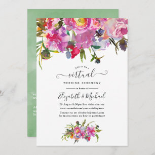 Invitación Boda virtual floral de peonies rosados