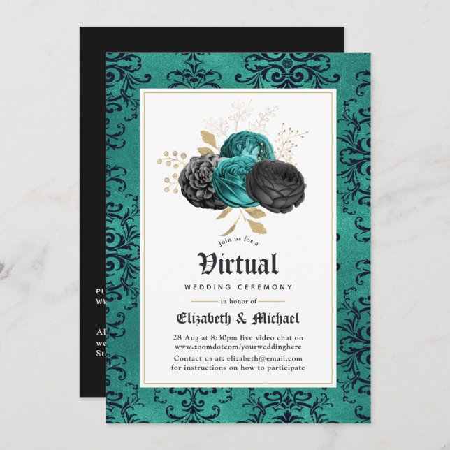 Invitación Boda virtual floral gótica en línea (Anverso / Reverso)