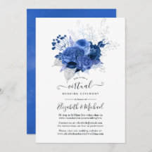 Boda virtual floral real azul y plateado