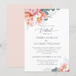 Invitación Boda virtual Floral Rubor Peach Peony rosa