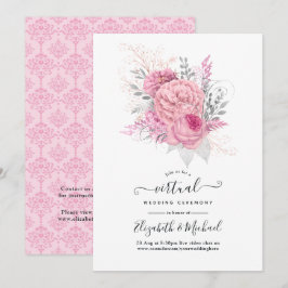 Invitación Boda virtual floral y de encaje rosa y plata