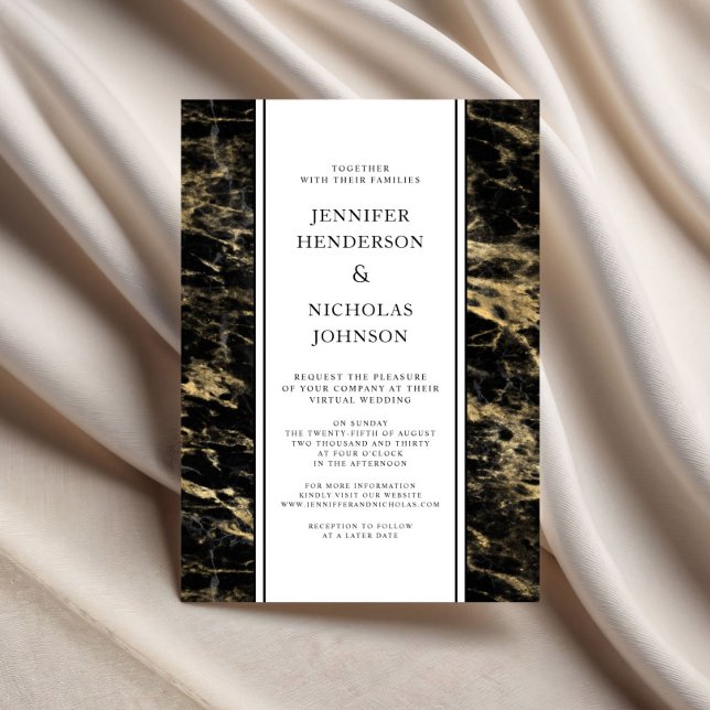 Invitación Boda Virtual Formal de Mármol Dorado (Formal Gold Marble Virtual Wedding Invitation)