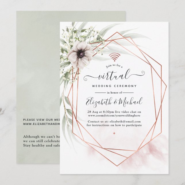 Invitación Boda virtual geométrica de Eucalyptus (Anverso / Reverso)