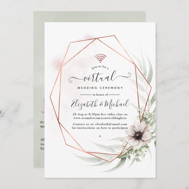 Invitación Boda virtual geométrica de Eucalyptus (Anverso / Reverso)