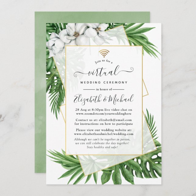 Invitación Boda virtual geométrico de energía verde tropical  (Anverso / Reverso)