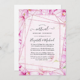 Invitación Boda virtual geométrico floral rosa y oro Rosa