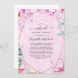 Invitación Boda virtual geométrico floral rosa y oro Rosa