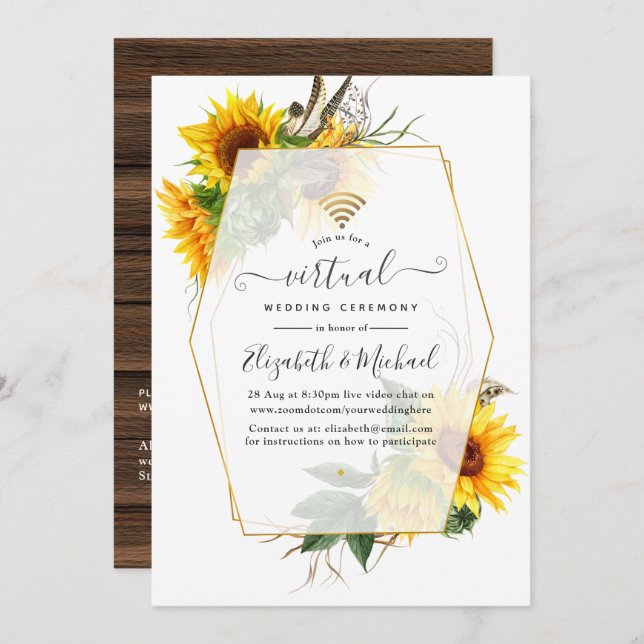 Invitación Boda virtual geométrico ruso del girasol en línea (Anverso / Reverso)