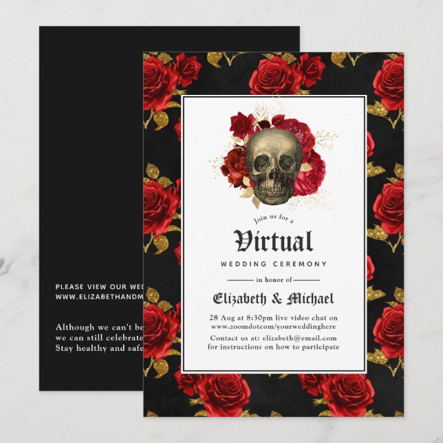 Invitación Boda virtual gótica floral en línea (Anverso / Reverso)