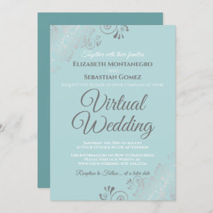 Invitación Boda virtual gris y Verde azulado pálido