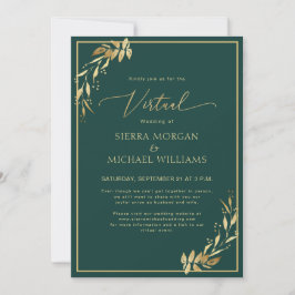 Invitación Boda virtual Moda Golden Foliage Emerald Green