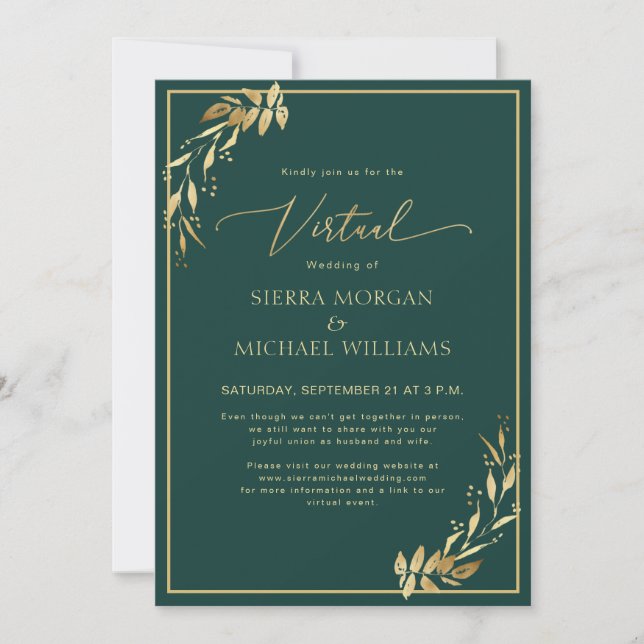 Invitación Boda virtual Moda Golden Foliage Emerald Green (Anverso)