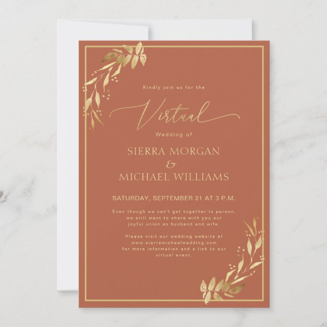 Invitación Boda virtual Moda Oro Foliage Terracotta Rust (Anverso)