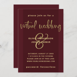 Invitación Boda virtual moderno | Borgoña y oro
