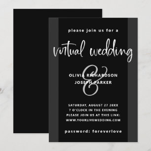Invitación Boda virtual moderno  Carbón blanco y negro