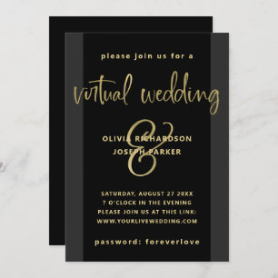 Invitación Boda virtual moderno  Negro y oro