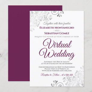 Invitación Boda virtual morado de colores plateados Cassis bl