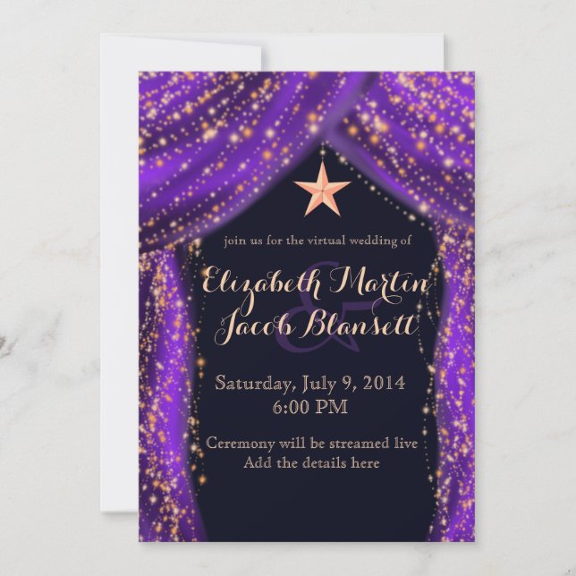 Invitación Boda virtual morado y dorado de las noches árabes (Anverso)