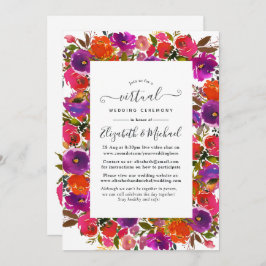 Invitación Boda virtual morado y Naranja de Floral en línea