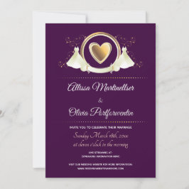 Invitación Boda virtual púrpura de Gold Heart Female