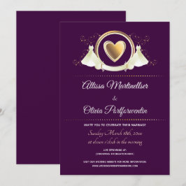 Invitación Boda virtual púrpura de Gold Heart Female