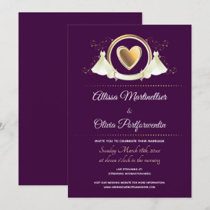 Invitación Boda virtual púrpura del corazón dorado