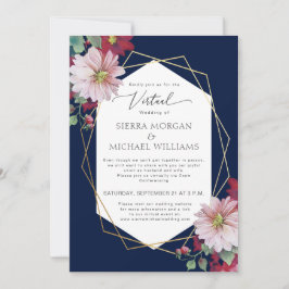 Invitación Boda virtual Rubor Burgundy Gold Naval Azul